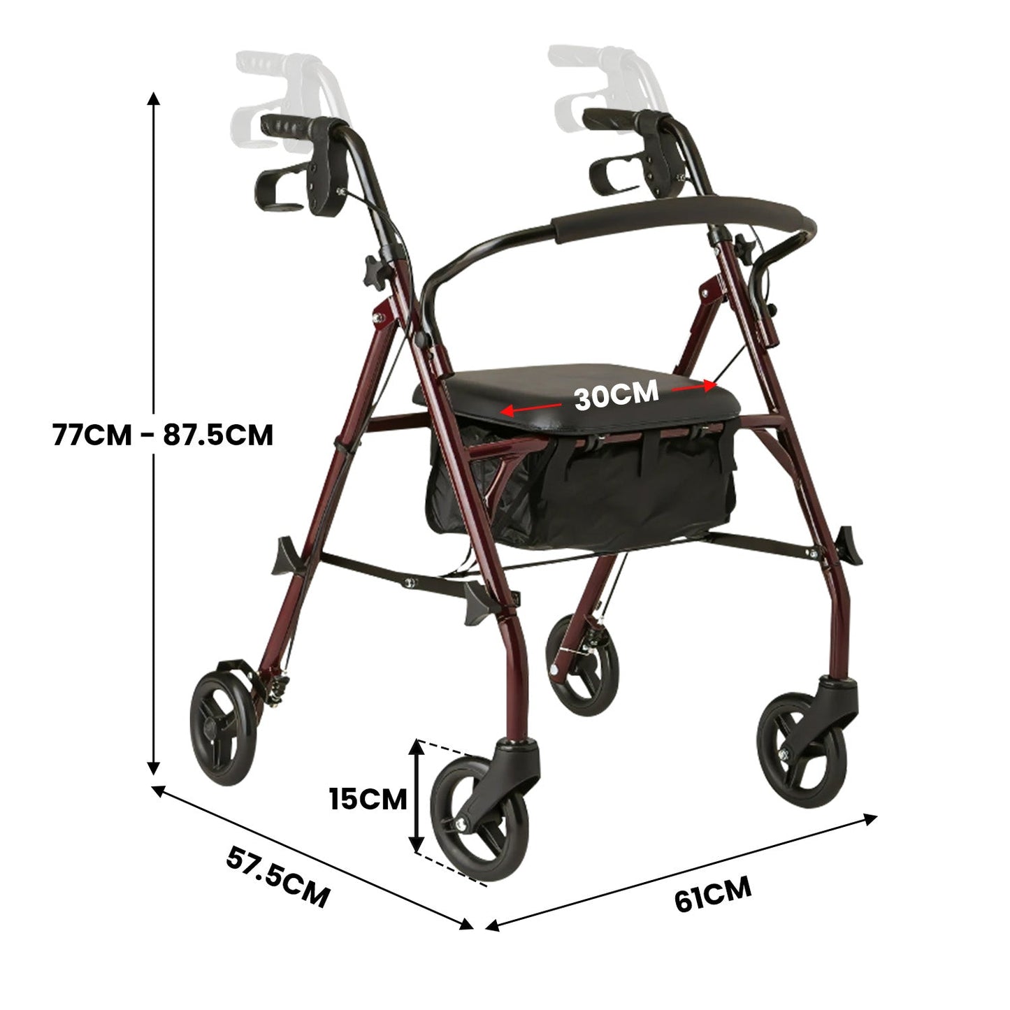 NNEDPE Foldable Steel Frame Rollator 4-Wheel Walker