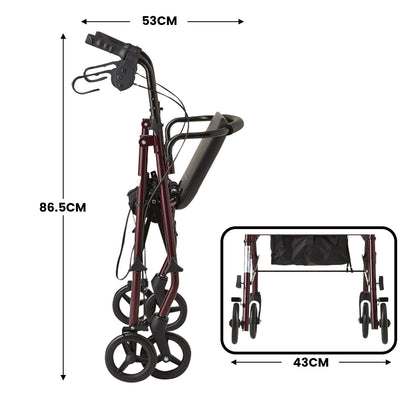 NNEDPE Foldable Steel Frame Rollator 4-Wheel Walker